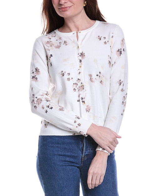 Vince Camuto Delicate Flower Wool-Blend Cardigan White XS 2
