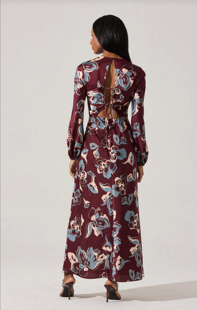 ASTR Elyse Satin Floral Midi Dress Multi Small 3