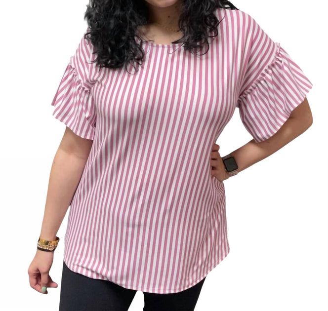 Sew In Love Stripe Ruffle Top Pink Medium 3