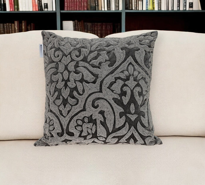 Hivvago Damask Throw Pillow Gray/Silver 18in 2