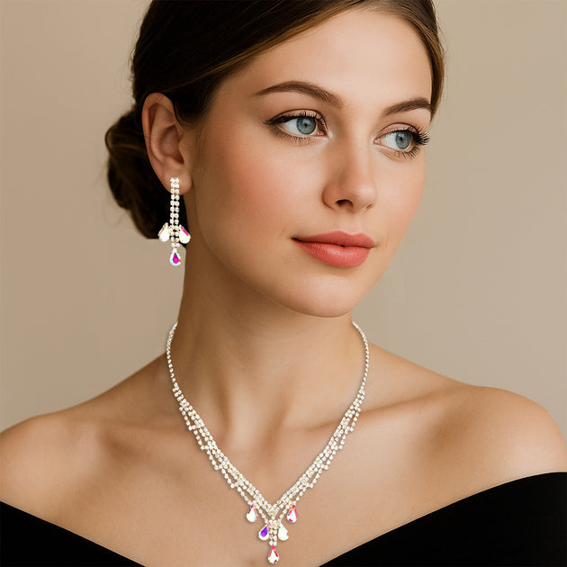 FASHNZFAB Teardrop Stone Necklace Silver One Size 2