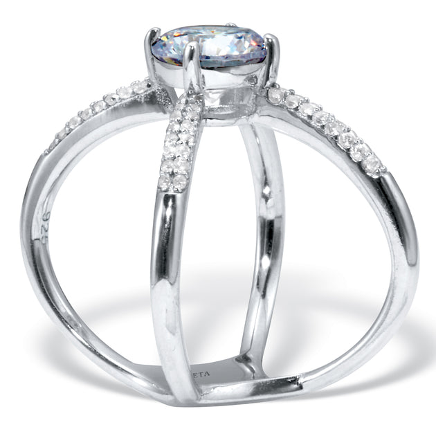 Palm 2.32 TCW Cubic Zirconia Sterling Silver Open Criss Cross Ring Silver US 10 3