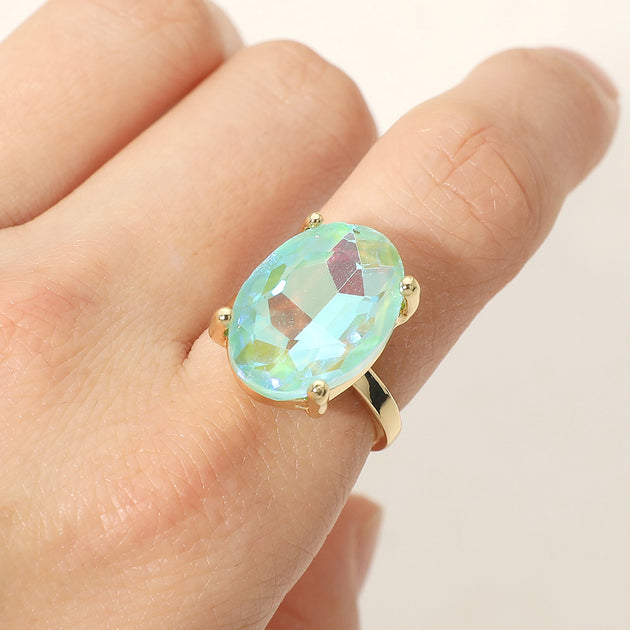 FASHNZFAB Oval Stone Cluster Ring Blue One Size 6