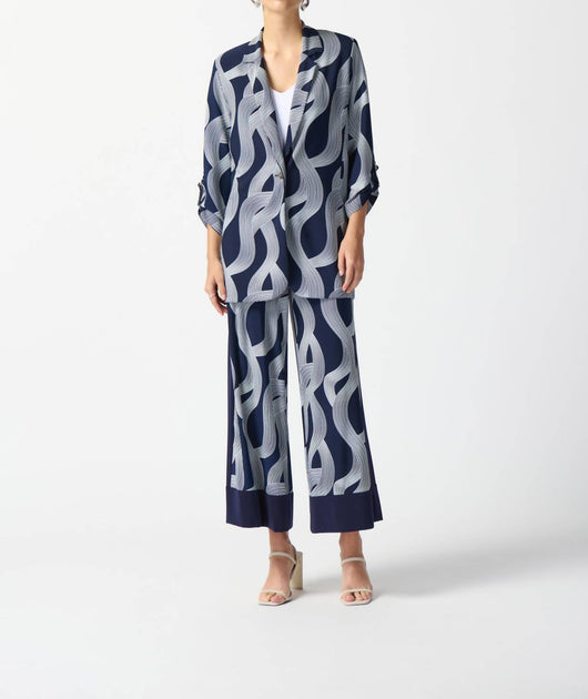 Joseph Ribkoff Long Jacket Abstract Print Blue US 10 2