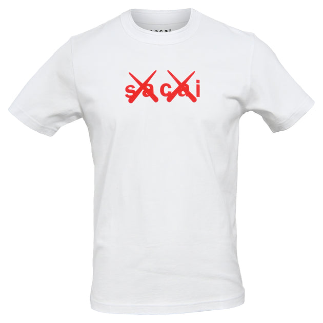 Sacai X Kaws Flock Print Crewneck T-shirt In White Cotton | ShopSimon
