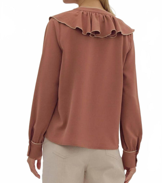 entro Ruffle Blouse Brown Large 3