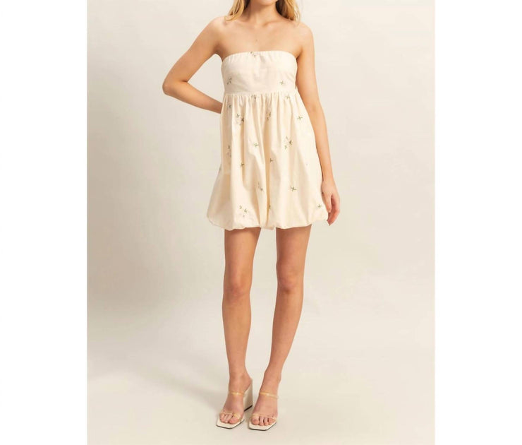 HYFVE Embroidery Strapless Bubble Hem Dress Beige Large 2
