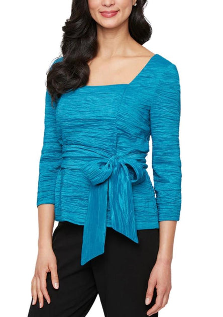 TRUEDAMES Square Neckline Quarter Sleeves Dress Blue Medium 2