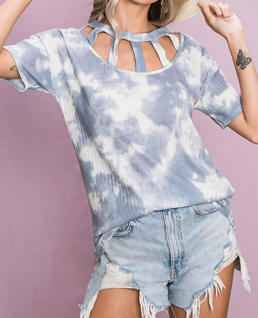 BiBi Tie Dye Cutout Detail Top In Grey | ShopSimon