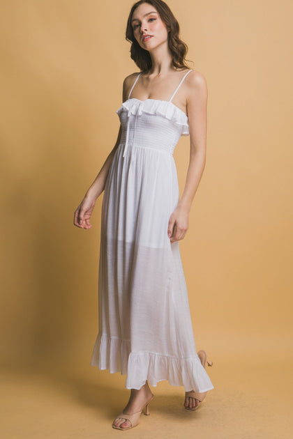 TRUEDAMES Smocked Ruffle Maxi Dress Blue Large 2