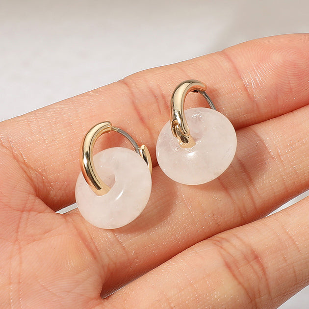 FASHNZFAB Natural Stone Charm Mini Hoop Earrings Blue 5