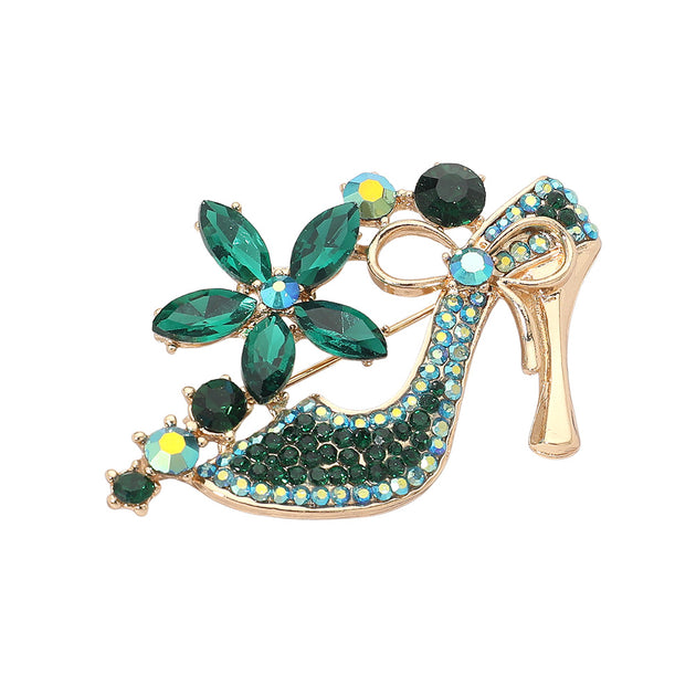 FASHNZFAB Stiletto Heel Flower Brooch Green 4