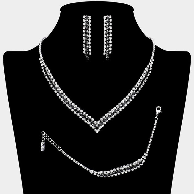 FASHNZFAB 3PCS Rhinestone Jewelry Set Multi One Size 7