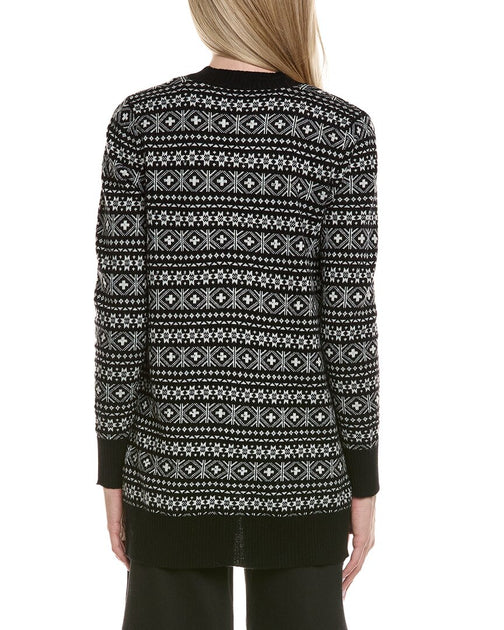sofiacashmere Fairisle Shawl Collar Wool & Cashmere-Blend Cardigan Black XS 3