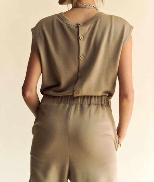 DAVI & DANI Crew Neck Rhinestone Jumpsuit Beige Large 3