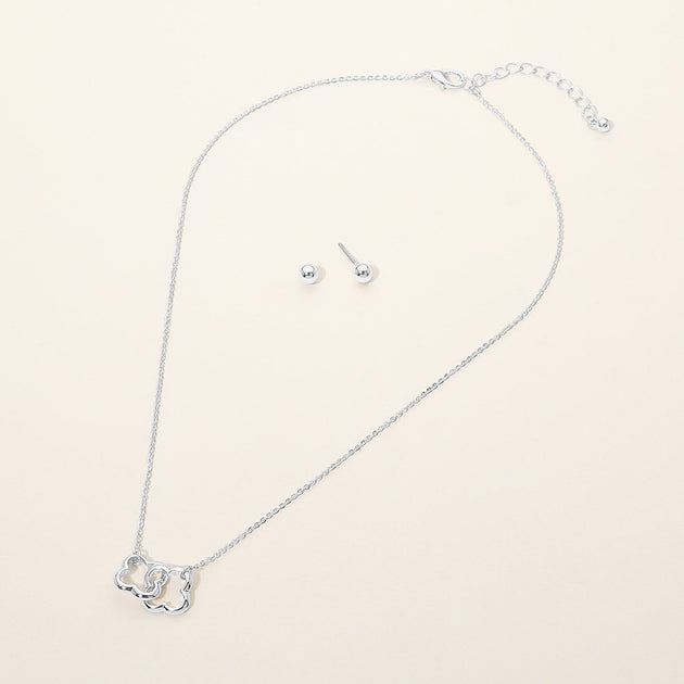 FASHNZFAB Double Open Quatrefoil Link Pendant Necklace Silver One Size 3