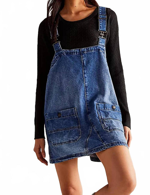 Sweetkama Backroad Denim Overall Mini Dress Blue Small 2