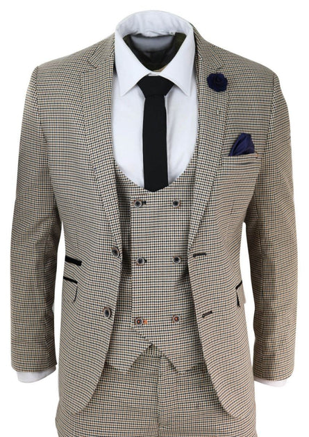 Oliver Tweed Men 3 Piece Suit Beige Check US 48 Regular 2
