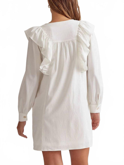 Entro Ruffle Shoulder Button Up Mini Dress White Large 3