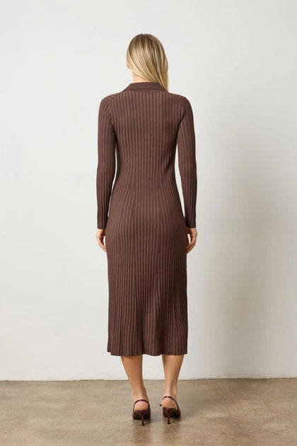 Lilla P Long Sleeve Rib Henley Midi Dress Brown Small 4