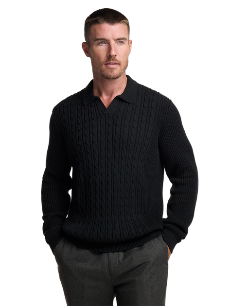 Paul Fredrick Cotton Cable V-neck Polo Blue XLarge 3