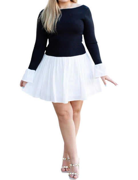 ABLE Sweater & Poplin Mini Dress Blue Small 2