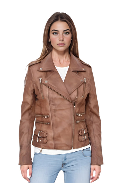 Infinity Constantia Biker Jacket Tan Brown US 10 2