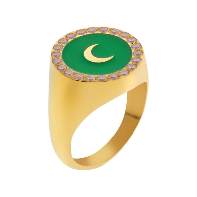 EYE M Moon Crystal Chevalier Ring Green US 7 2