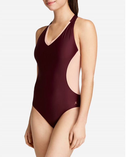 Danskin V-Neck Racerback Mesh Leotard Red XS 4