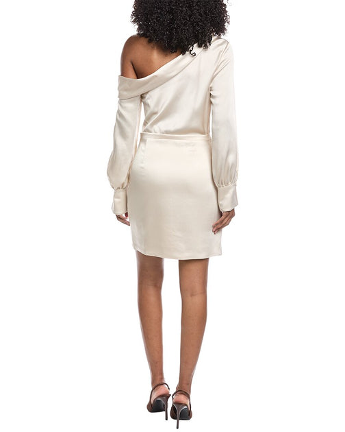 SIMKHAI Cameron Robe Mini Une Épaule Argent US 4 3