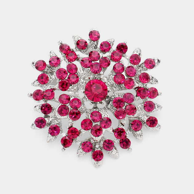 FASHNZFAB Bubble Stone Cluster Snowflake Pin Brooch Pink 2