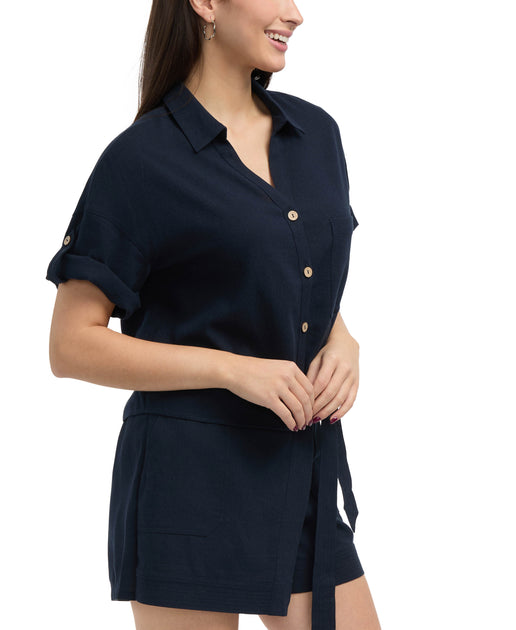 Ellen Tracy Women's Camp Shirt Blue XSmall 4