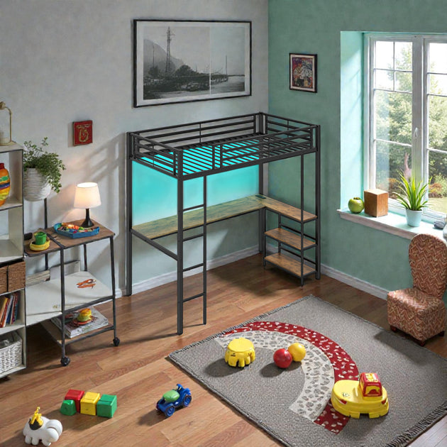 Hivvago Twin Loft Bed with Desk Black 2
