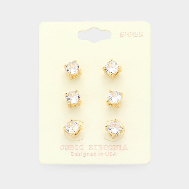 FASHNZFAB Cubic Zirconia Round Stud Earrings Gold Silver 4