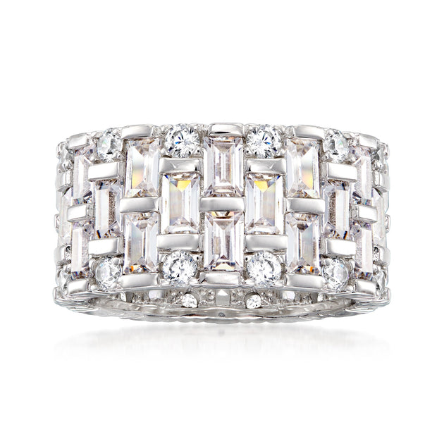 Ross-Simons Baguette and Round Cubic Zirconia Eternity Band Silver US 5 4