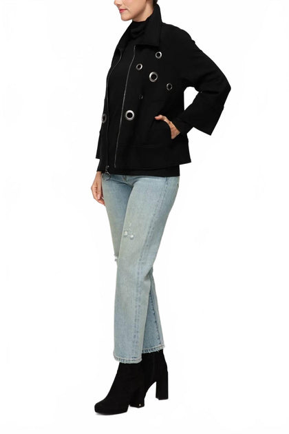 IC COLLECTION Grommet Detail Polyurethane Jacket Black Large 4
