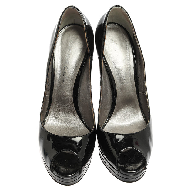 Casadei Platform Peep Toe Pumps Black Patent EU 40 4