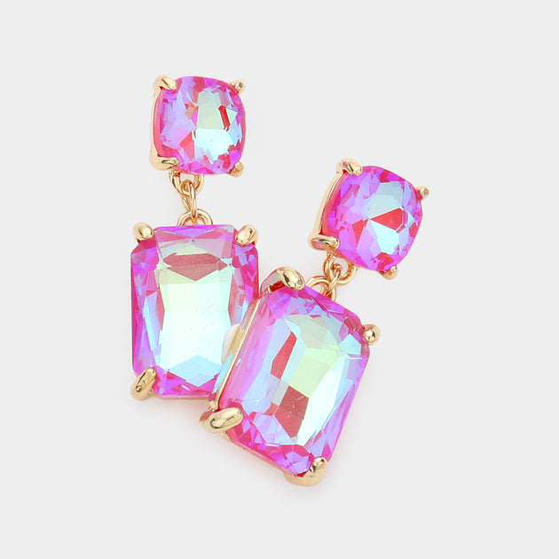 FASHNZFAB Rectangle Glass Stone Drop Earrings Blue 5