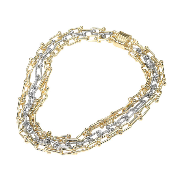 FASHNZFAB Multi Strand Chain Necklace Silver 3