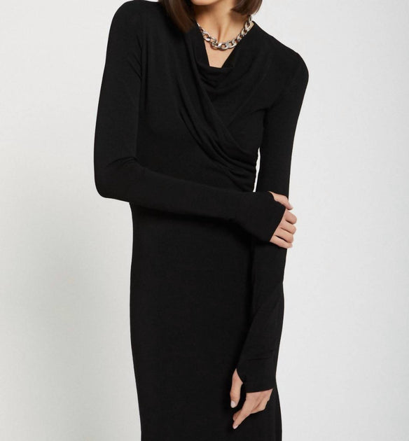 Ottod'ame Pure Stretch Viskose-Langes Kleid Schwarz S 4