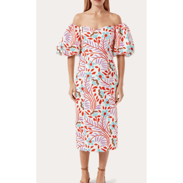 rhode linen karima dress RHODE Women's Karima Linen Off-The-Shoulder Midi-Dress - White