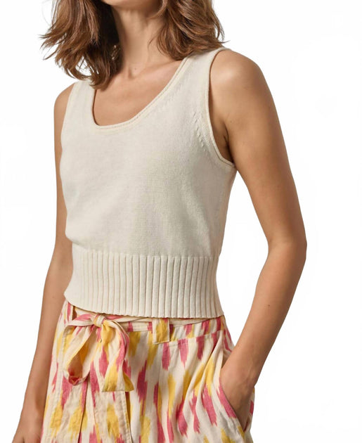 Lilla P Cropped Scoop Tank Sweater Top White Small 3