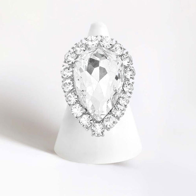 FASHNZFAB Crystal Rhinestone Teardrop Stretch Ring Green One Size 7