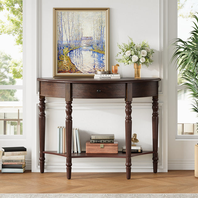 Streamdale Farmhouse Half Moon Console Table Espresso 3