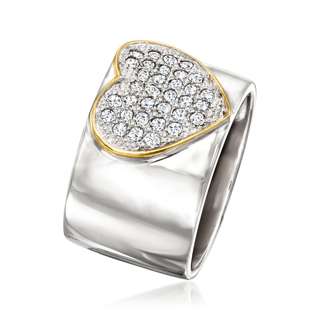 Ross-Simons Pave Diamond Heart Ring Silver US 9 5