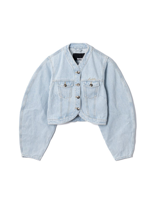 Rotate Cropped Round Sleeve Denim Jacket Blue EU 40 2