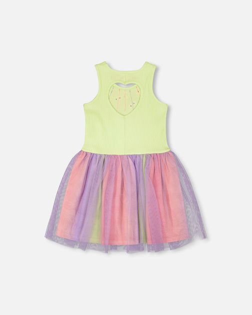Deux par Deux Sleeveless Bi-Material Dress Lime Green US 4T 4