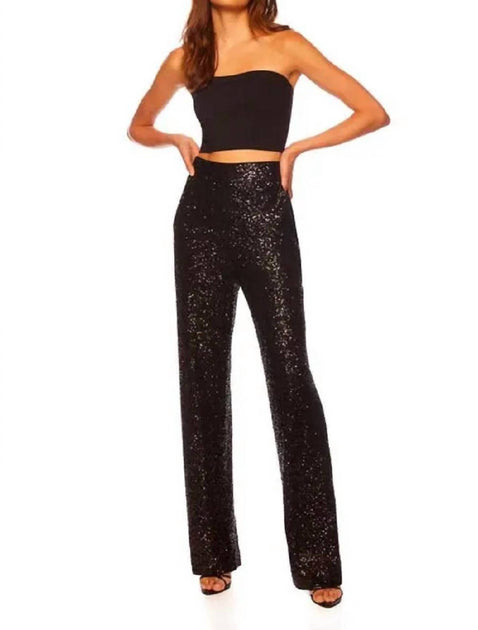Susana Monaco Sequin High Waist Wide Leg Pant Black XLarge 2