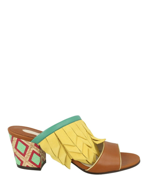 Ferragamo Axis Leather Feather Trim Mules Brown US 7 2