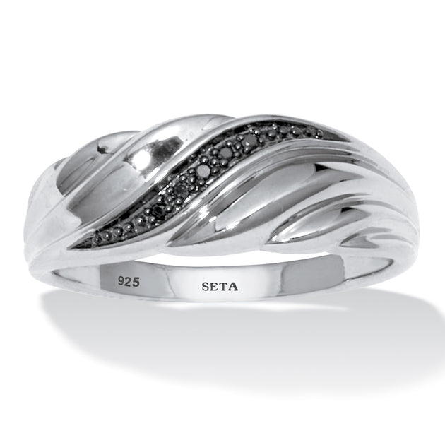 Palm .03 Men's Round Black Diamond Sterling Silver Ring Silver US 10 2